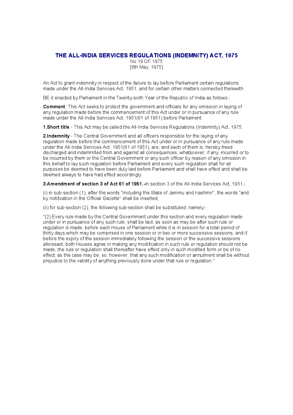The All-India Services Regulations (Indemnity) Act 1975 - Page 2