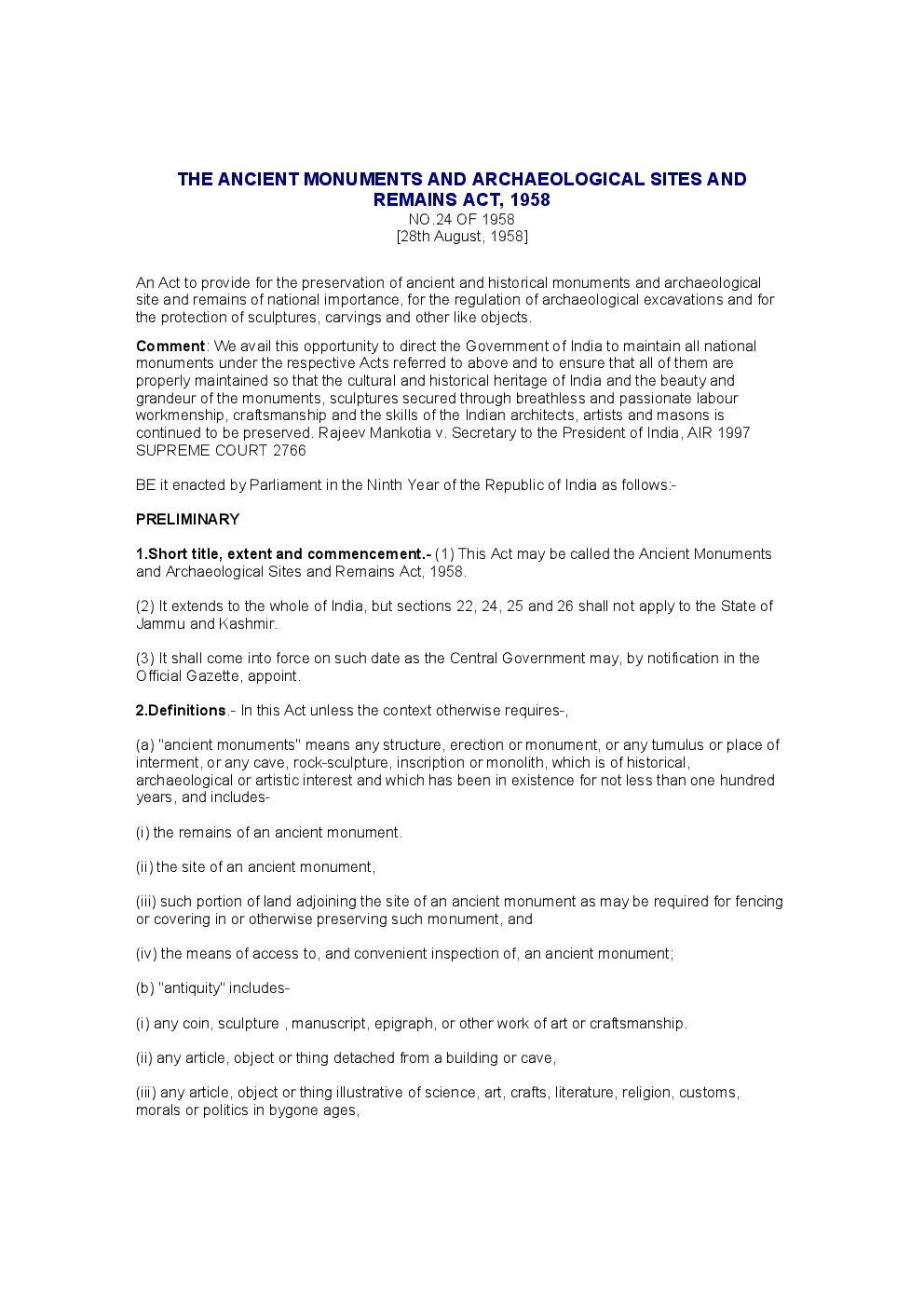 The Ancient Monuments And Archaeological Sites And Remains Act 1958 - Page 2