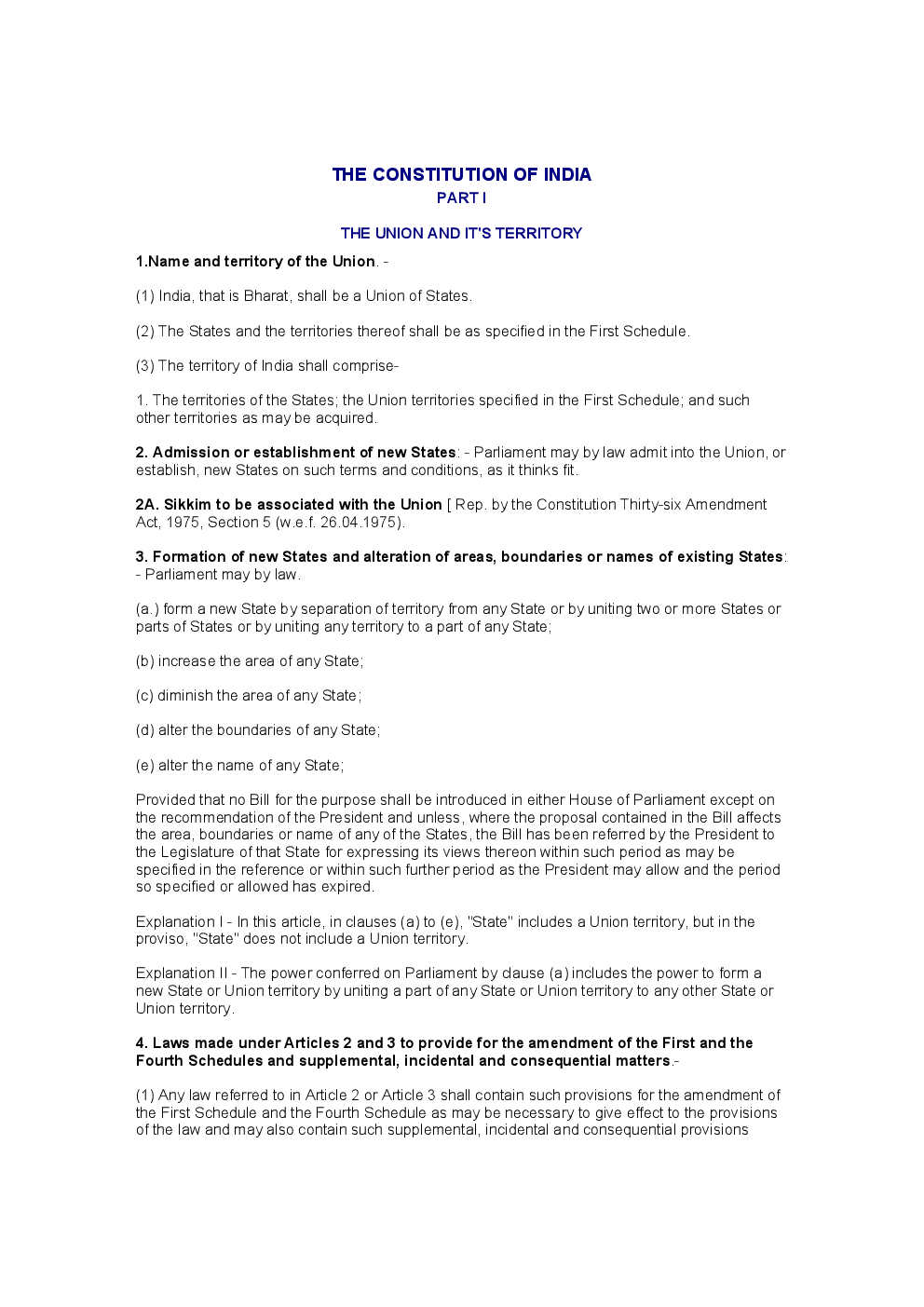 The Constitution Of India Part I The Union And It's Territory - Page 2
