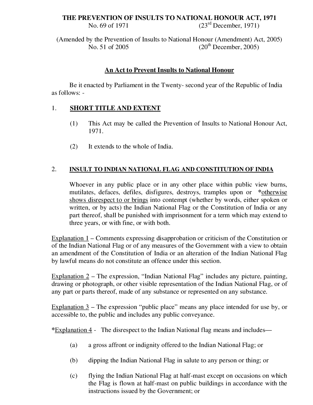 The Prevention Of Insults To National Honour Act 1971 - Page 2