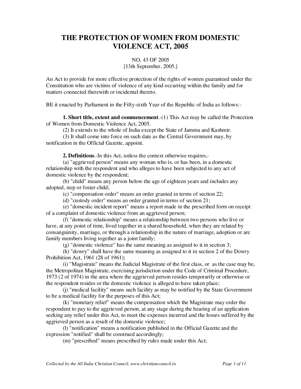 The Protection Of Women From Domestic Violence Act 2005 - Page 2