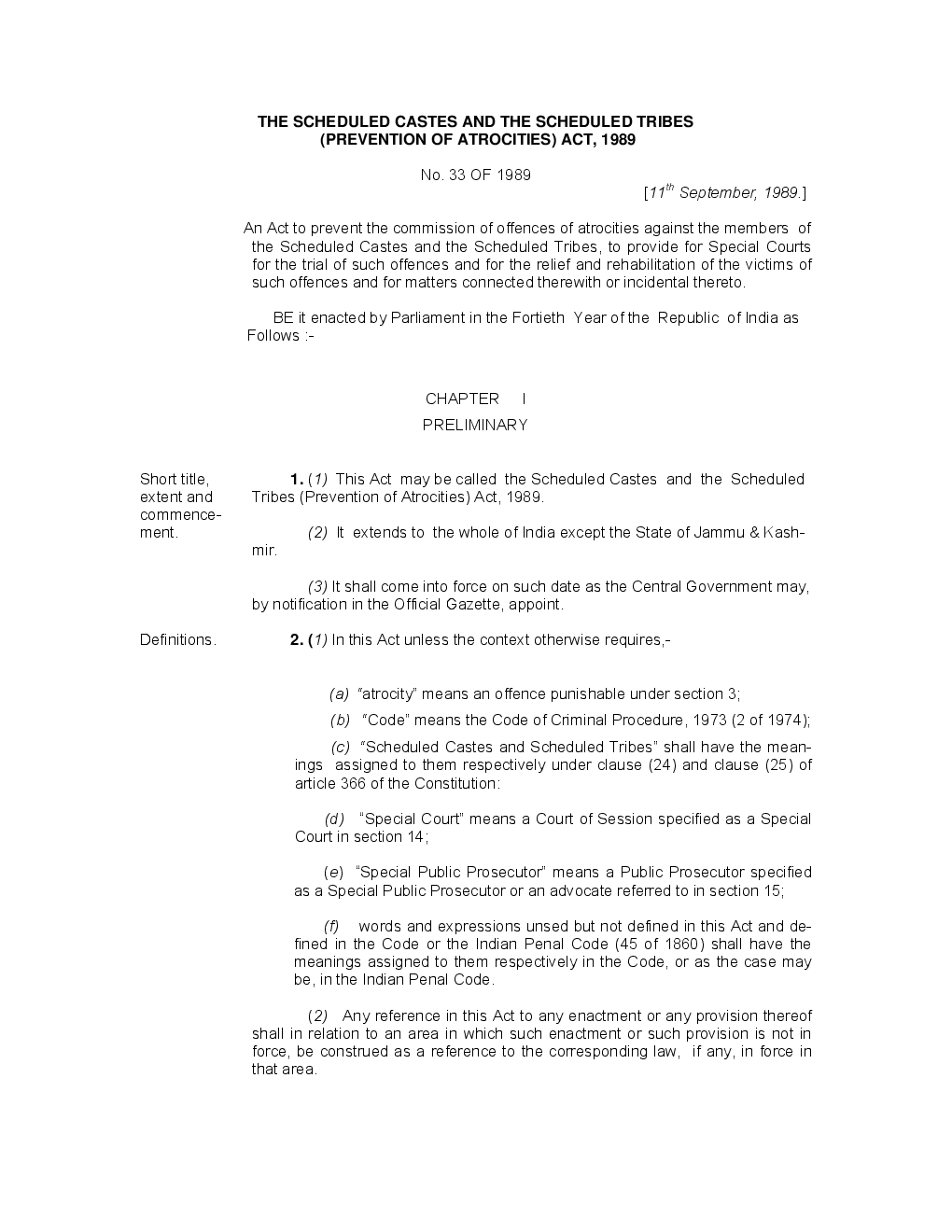 The Scheduled Castes And The Scheduled Tribes (Prevention Of Atrocities) Act 1989 - Page 2