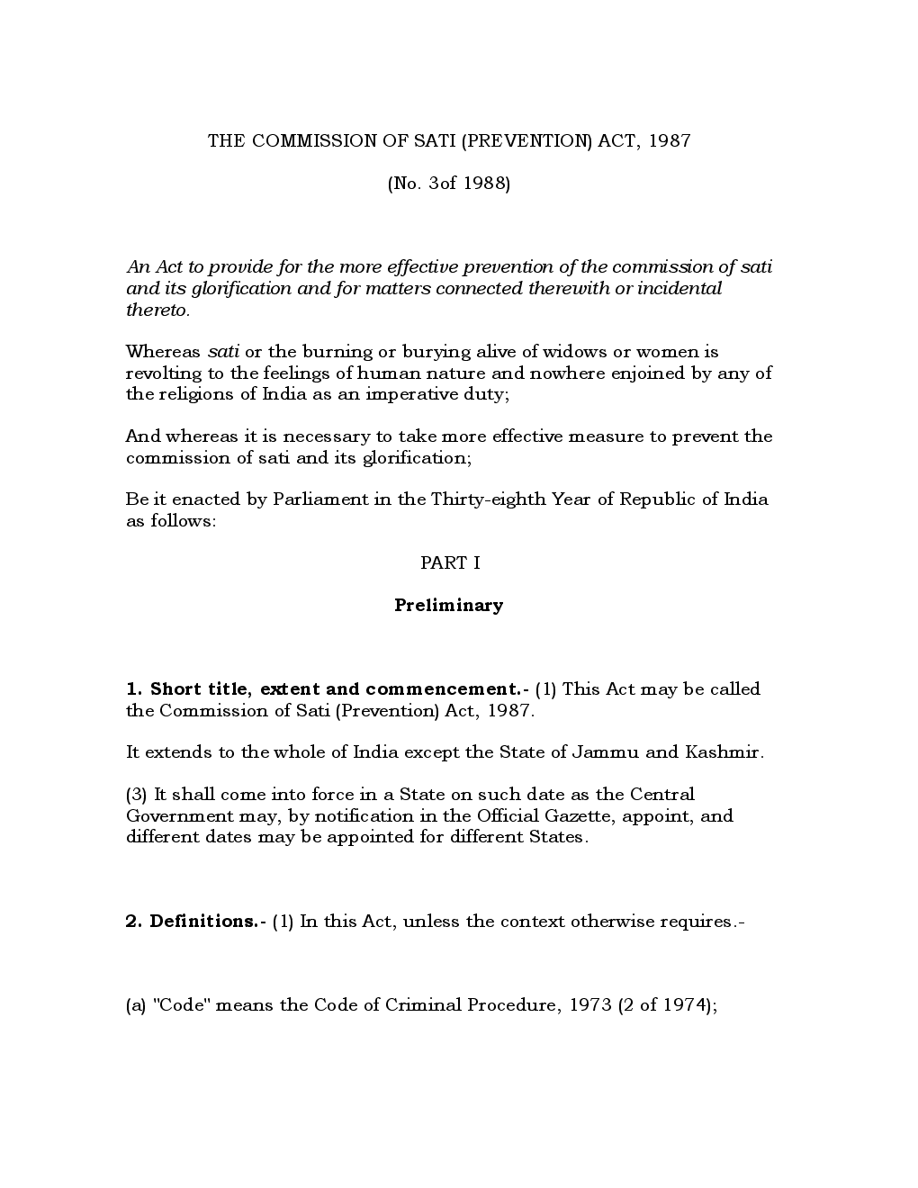 The Commission Of Sati (Prevention) Act 1987 - Page 2