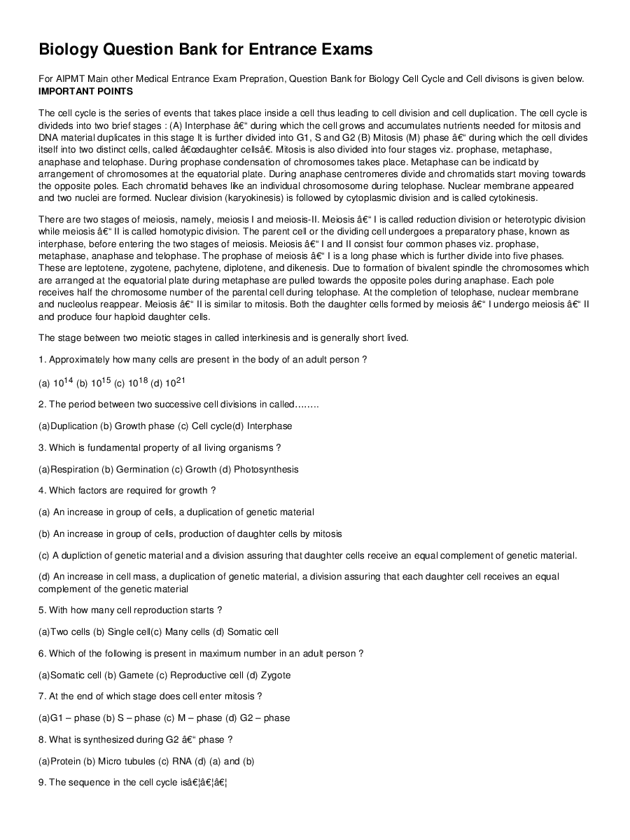 Cell Cycle And Cell Division - Page 2