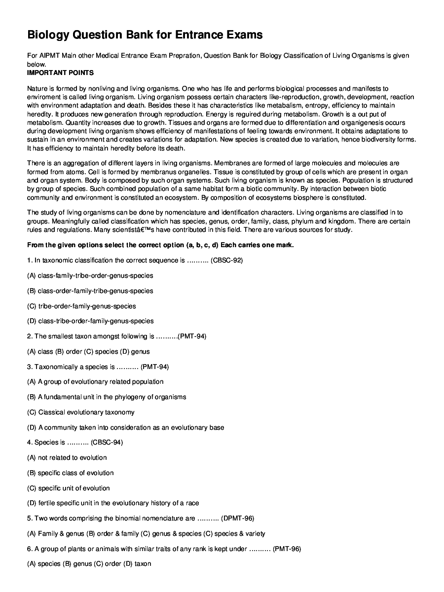 Classification Of Living Organisms - Page 2