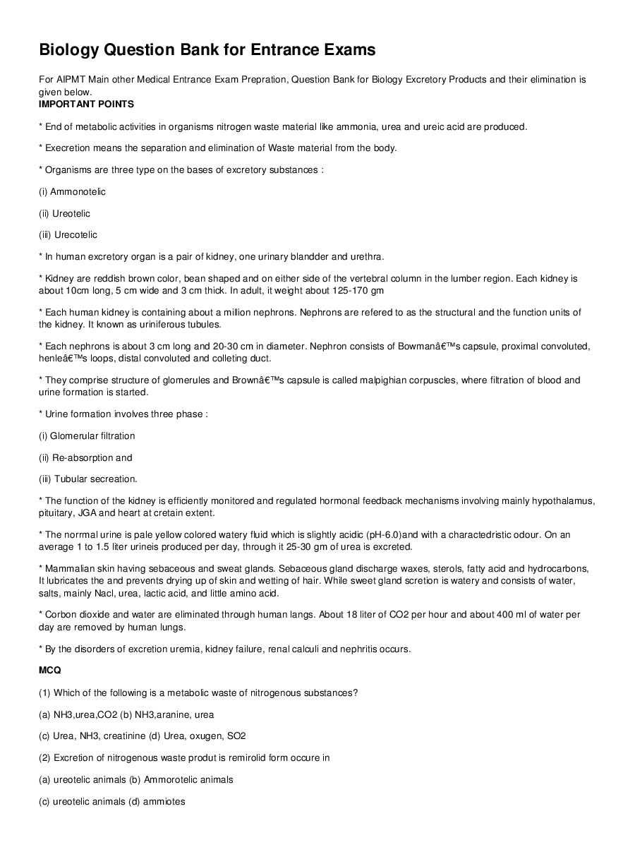 Excretory Products And Their Elimination - Page 2