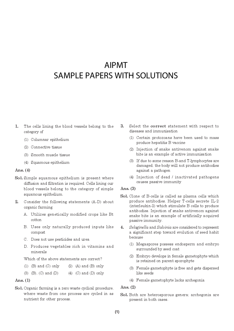 AIPMT NEET Solved  Sample Question Paper 11 - Page 2