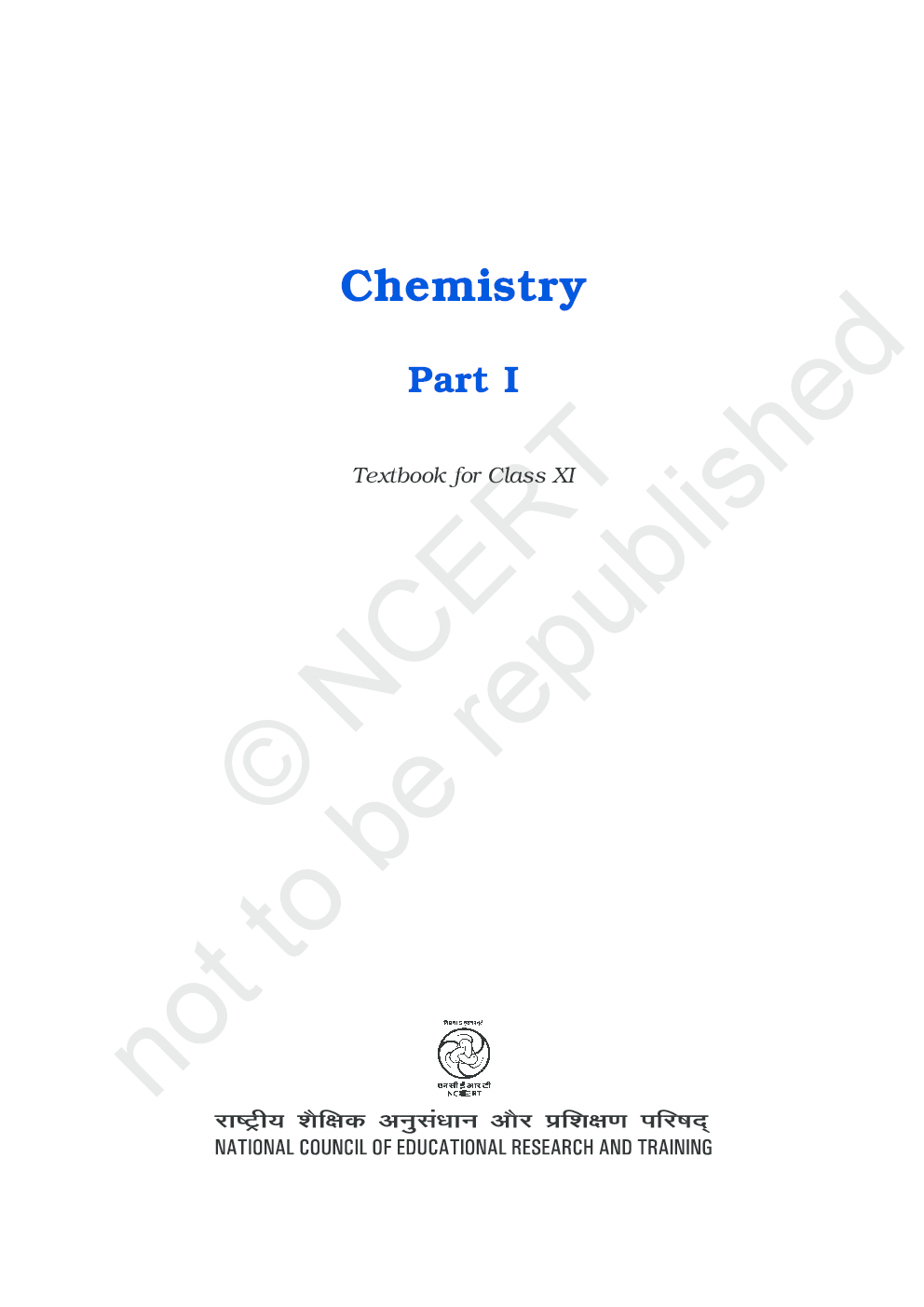 NCERT Chemistry Part I Textbook for Class XI - Page 1