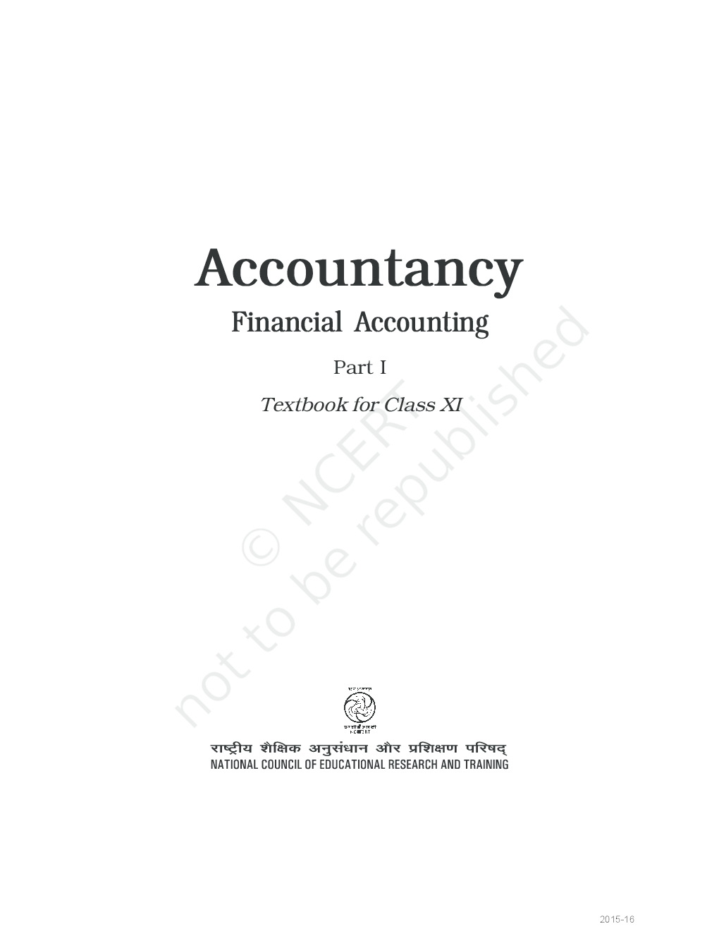 NCERT Accountancy Financial Accounting Part I Textbook for Class XI - Page 1