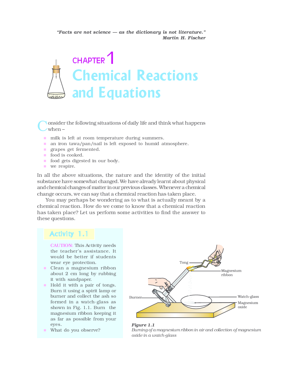 NCERT Science Textbook for Class X - Chapter 1 - Chemical reactions and equations - Page 1