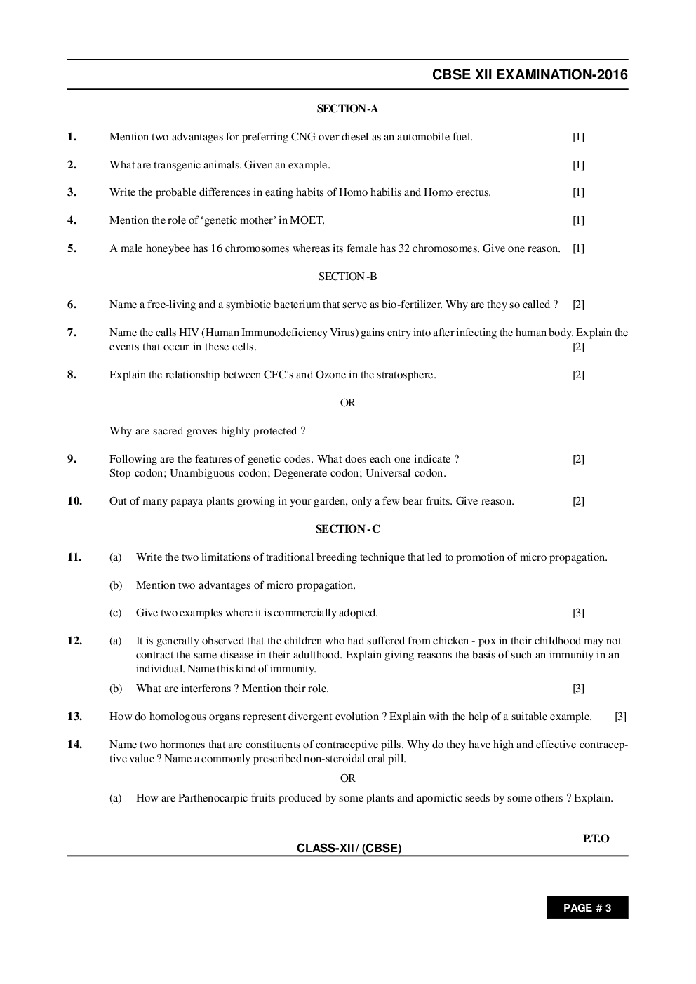 CBSE Class 12th Biology Question Paper With Solution 2016 - Page 3