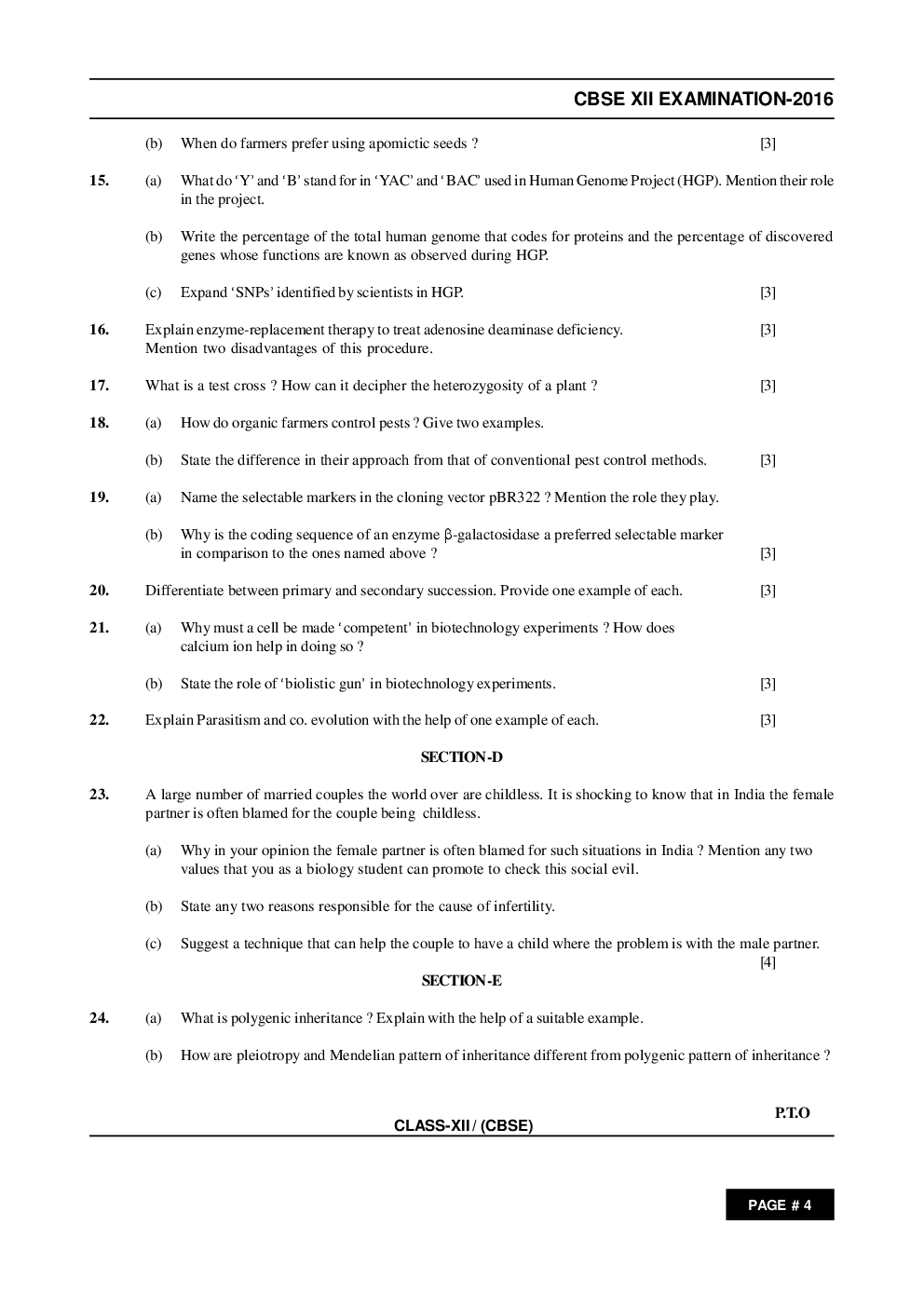CBSE Class 12th Biology Question Paper With Solution 2016 - Page 4