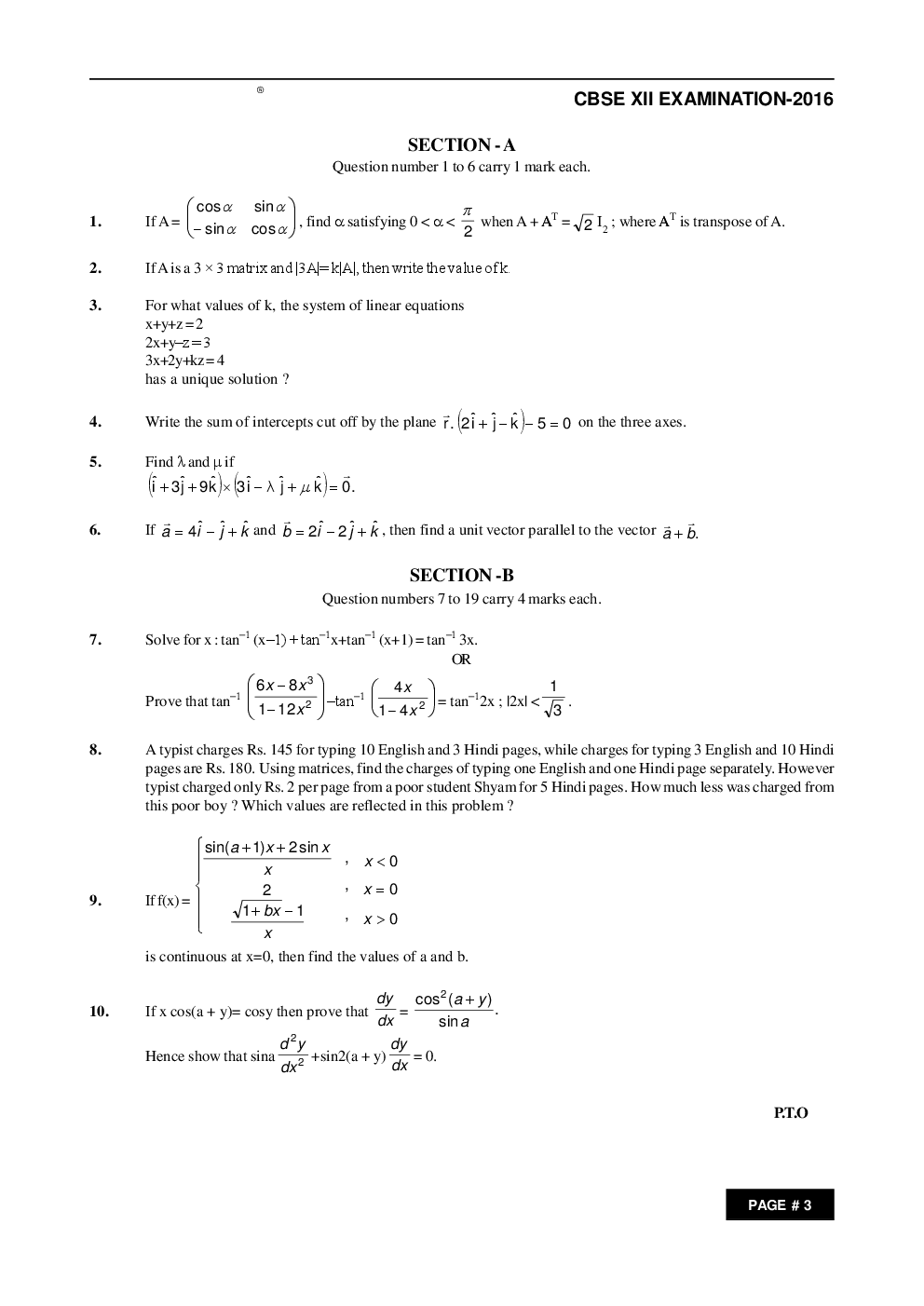 CBSE Class 12th Maths Question Paper With Solution 2016 - Page 3