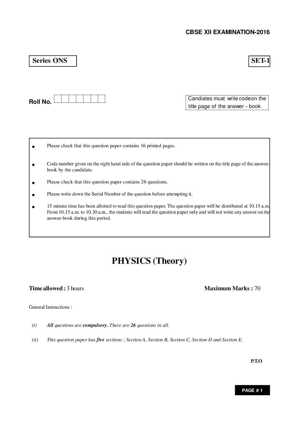 CBSE Class 12th Physics Question Paper With Solution 2016 - Page 2