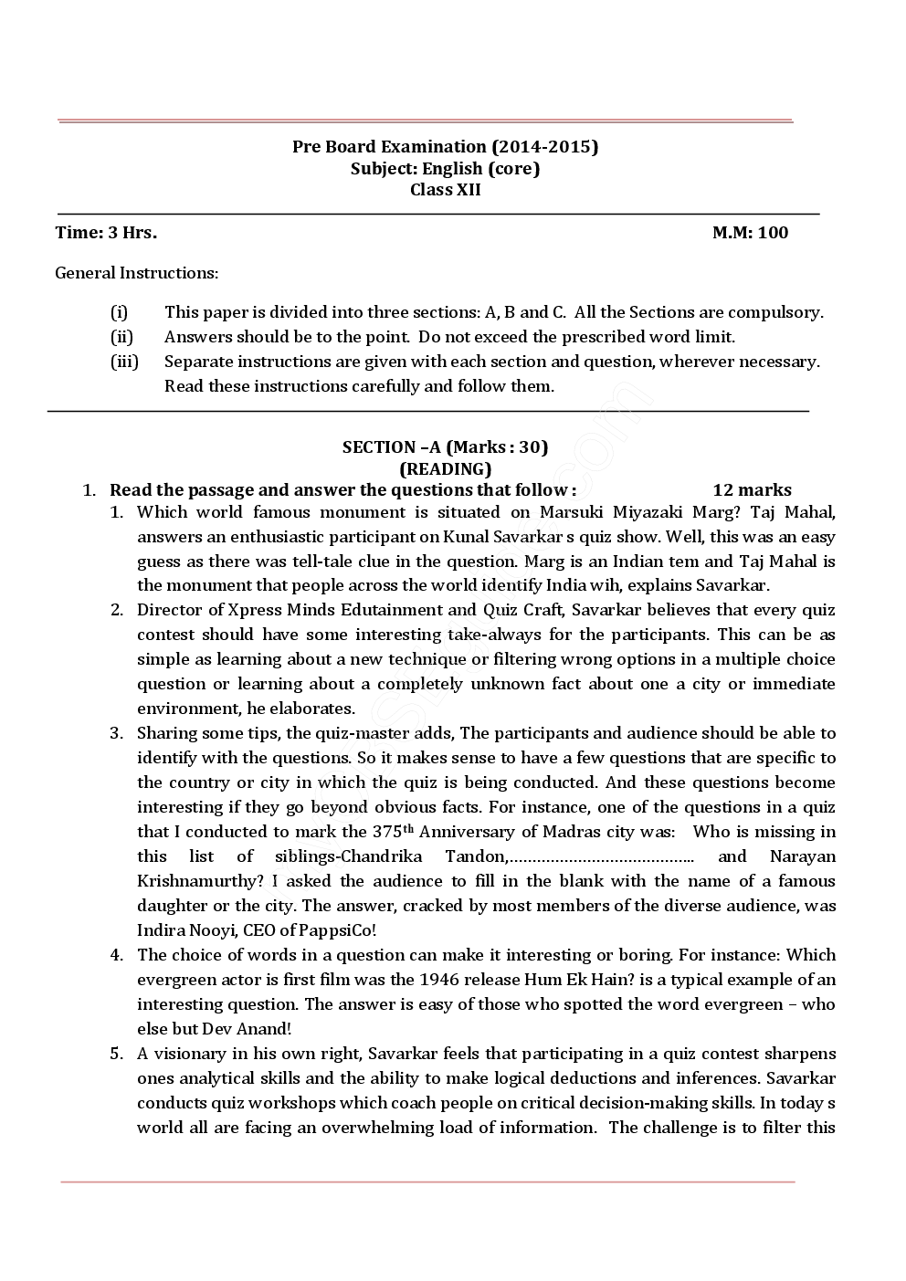 Cbse Class 12 English Core Previous Year Question Paper 2005-2015 - Page 2