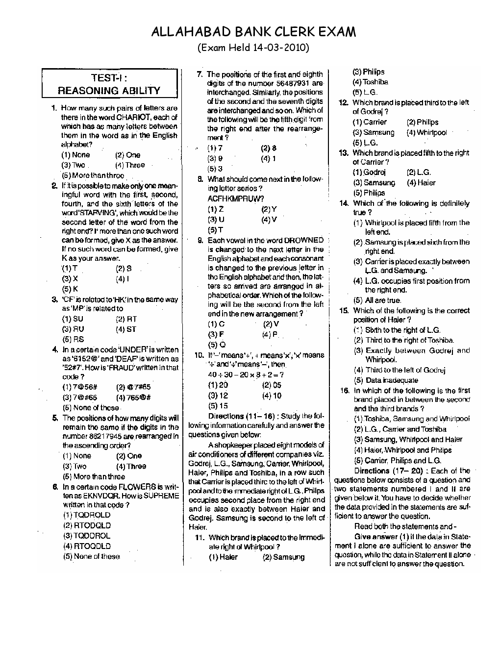 Bank Clerk Allahabad Bank Solved Previous Year Paper 2010 - Page 2