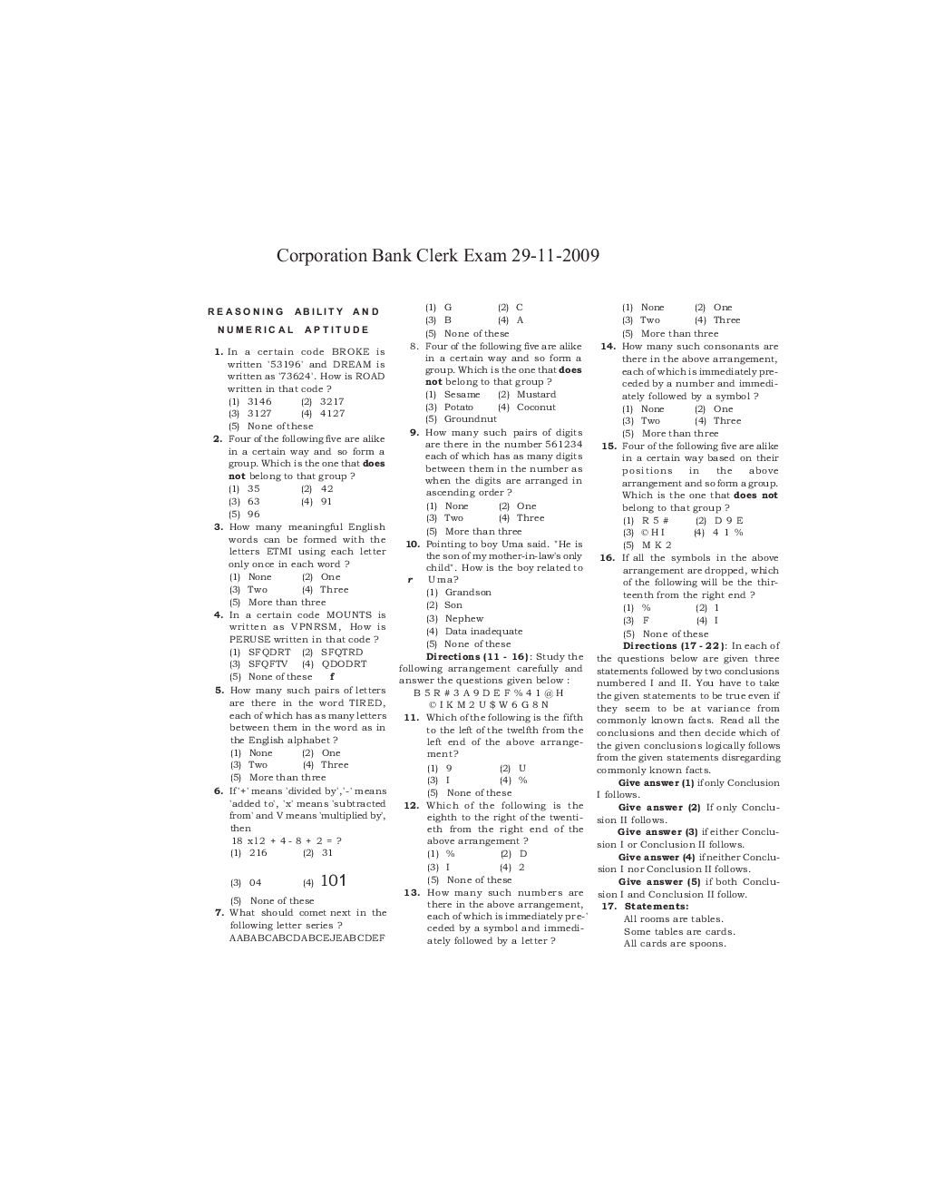 Bank Clerk Corporation Bank Solved Sample Previous Year Paper 2009-2010 - Page 2