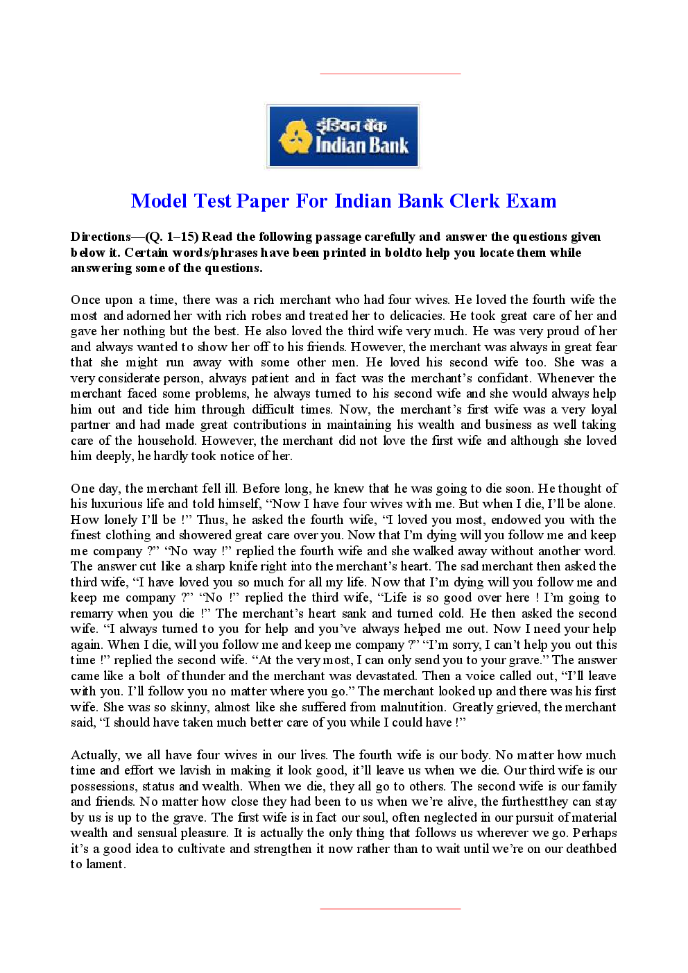 Bank Clerk Indian Bank Solved Sample Previous Year Paper 2008 - Page 2