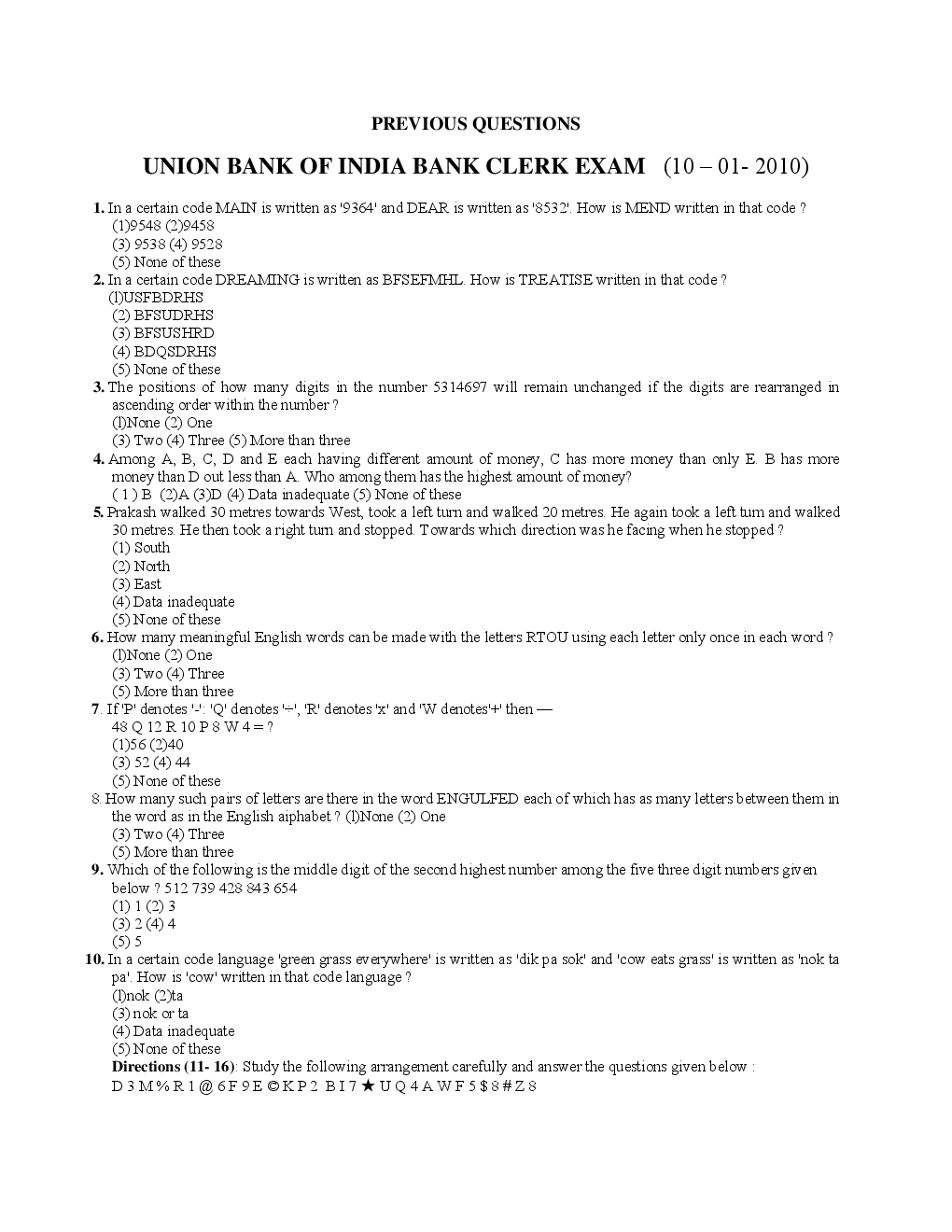 Bank Clerk UCO Bank Solved Sample Previous Year Paper 2010 - Page 2