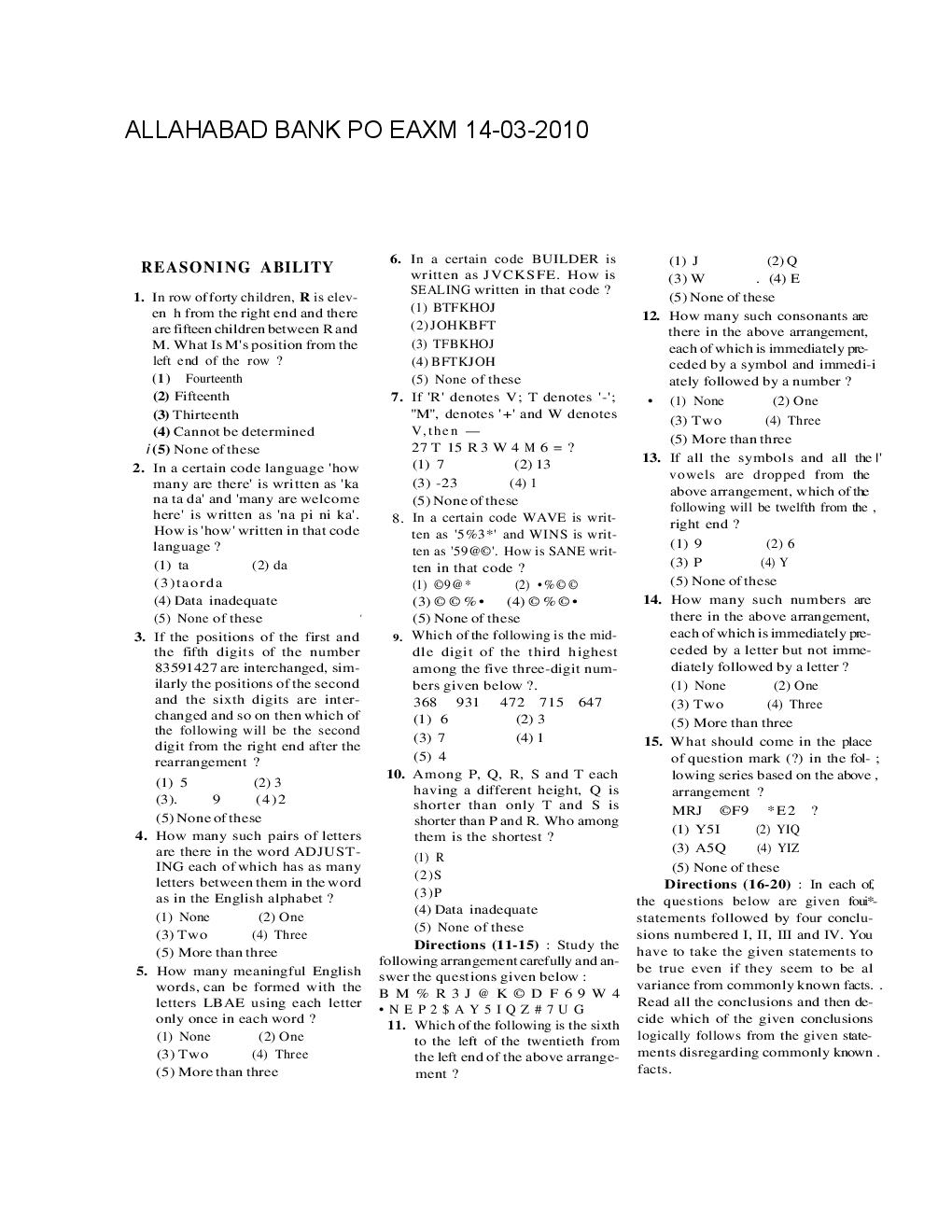 Bank PO Allahabad Bank Solved Previous Year Paper 2010-2011 - Page 2