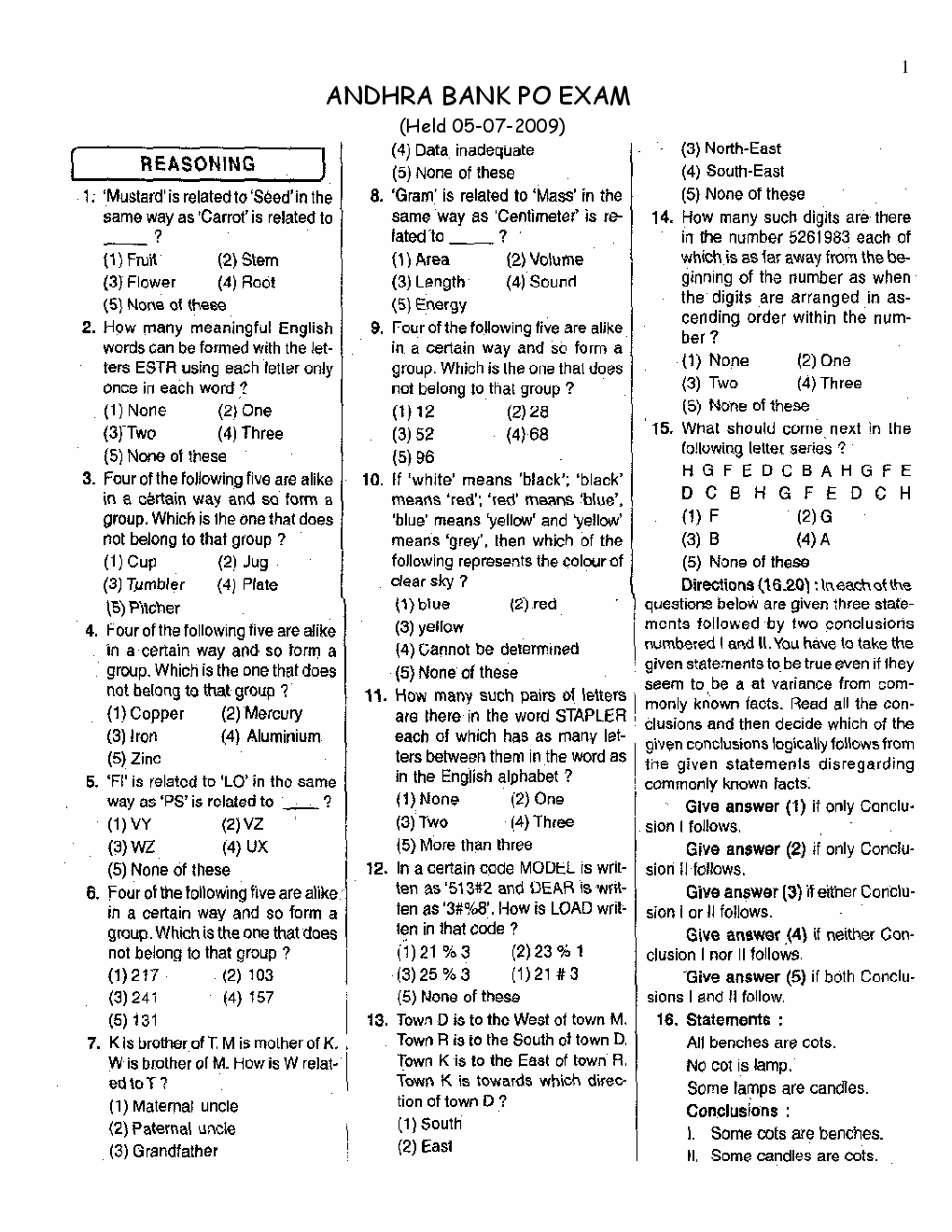 Bank PO Andhra Bank Solved Previous Year Paper 2009 - Page 2