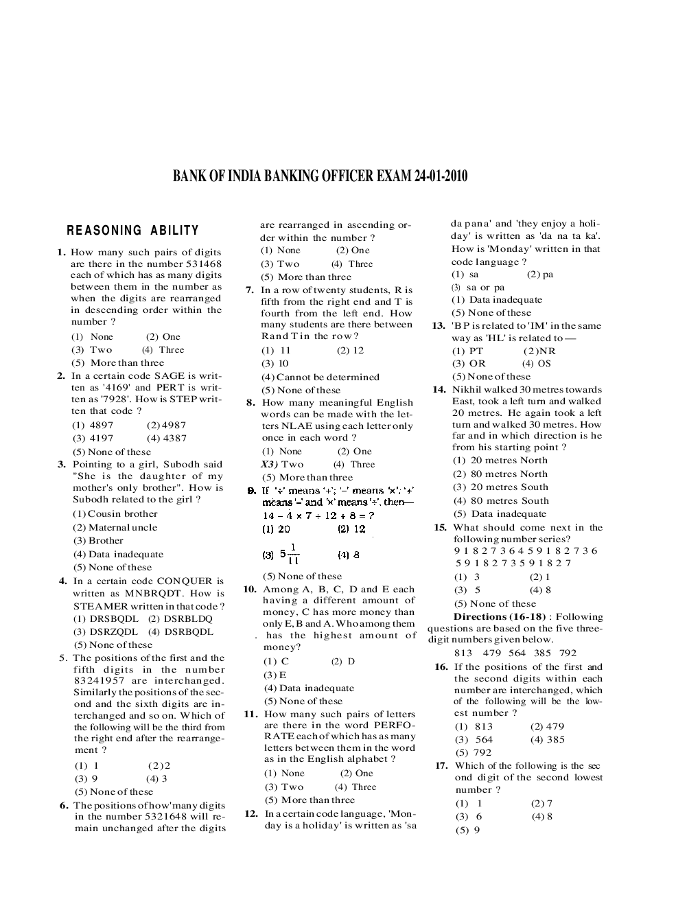Bank PO Bank of India Solved Previous Year Paper 2010 - Page 2