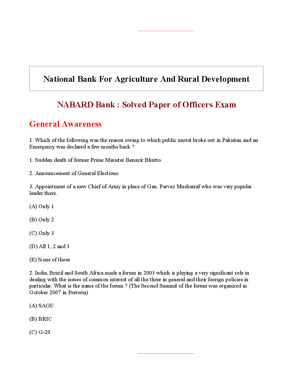 Bank PO NABARD Solved Previous Year Paper 2010 - Page 2