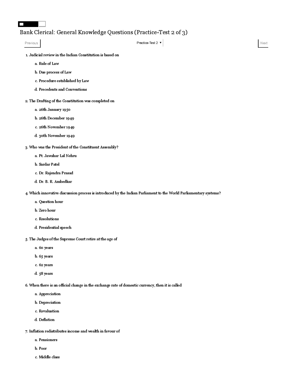 IBPS Clerical General Knowledge Questions With Answers Practice Test 1 To Test 3 - Page 4