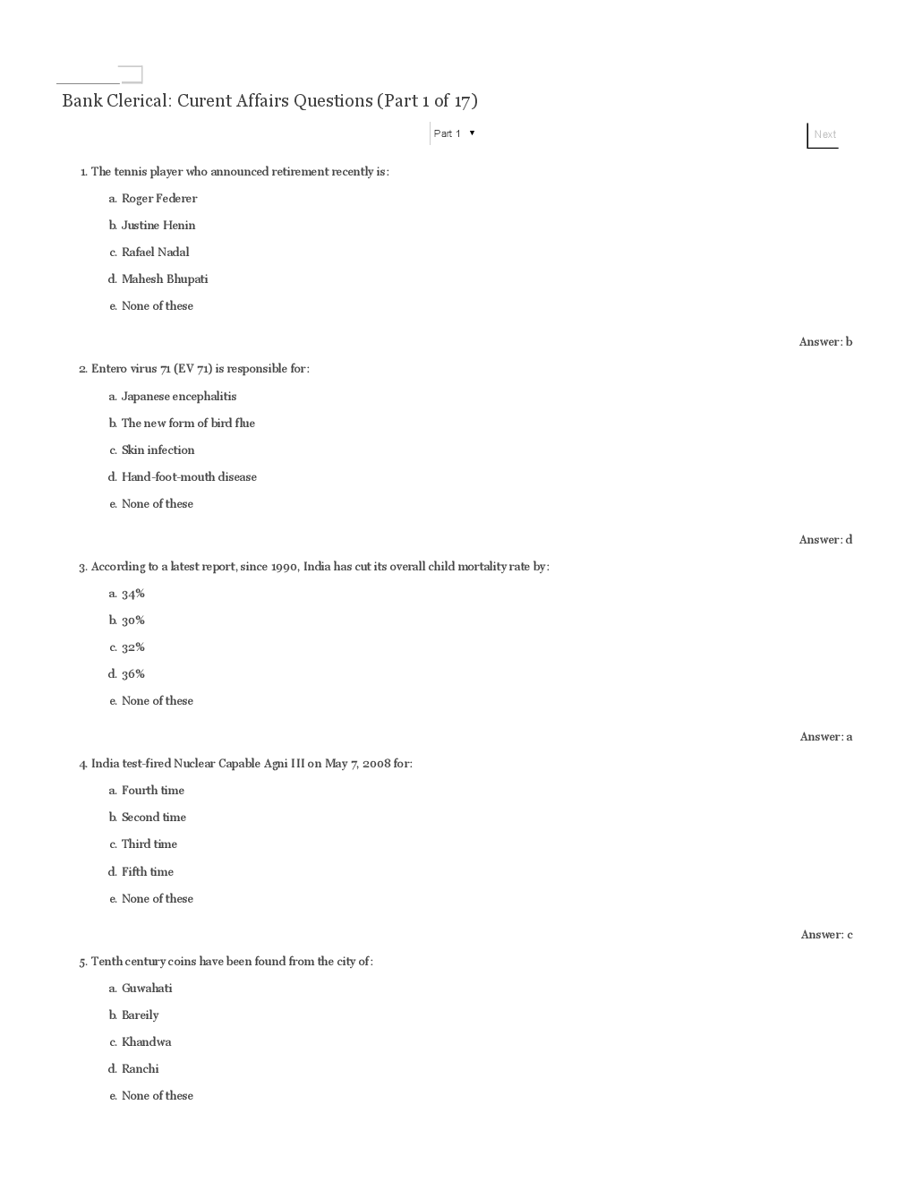IBPS Clerical Current Affairs MCQs With Answers Practice Test 1 To Test 17 - Page 2