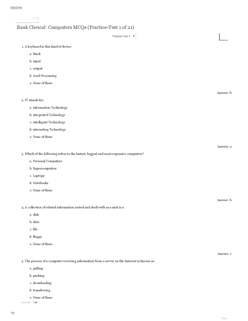 IBPS Clerical Computers MCQs With Answers Practice Test 1 To Test 21 - Page 2