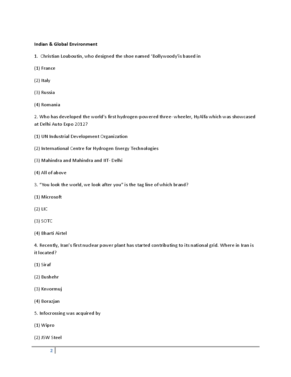 IBPS Clerical  General Awareness Solved Sample Questions 2015 - Page 2