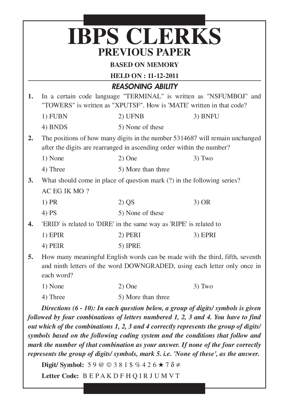 IBPS Clerk Assistant Solved Previous Year Question Papers 2011-13 - Page 2