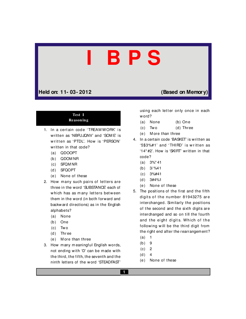IBPS Specialist Officers Unsolved Previous Year Question Papers 2011-12 - Page 2