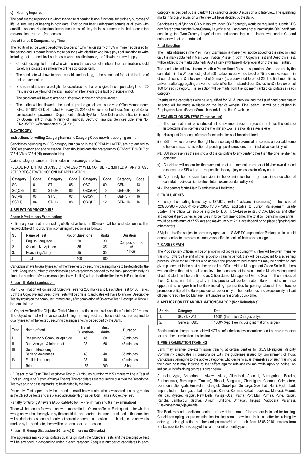 SBI PO 2016 Information Bulletin In English  - Page 3