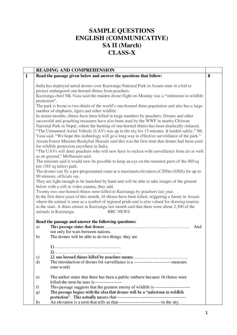 CBSE Class 10 English Communicative SA II Sample Question Paper - Page 2