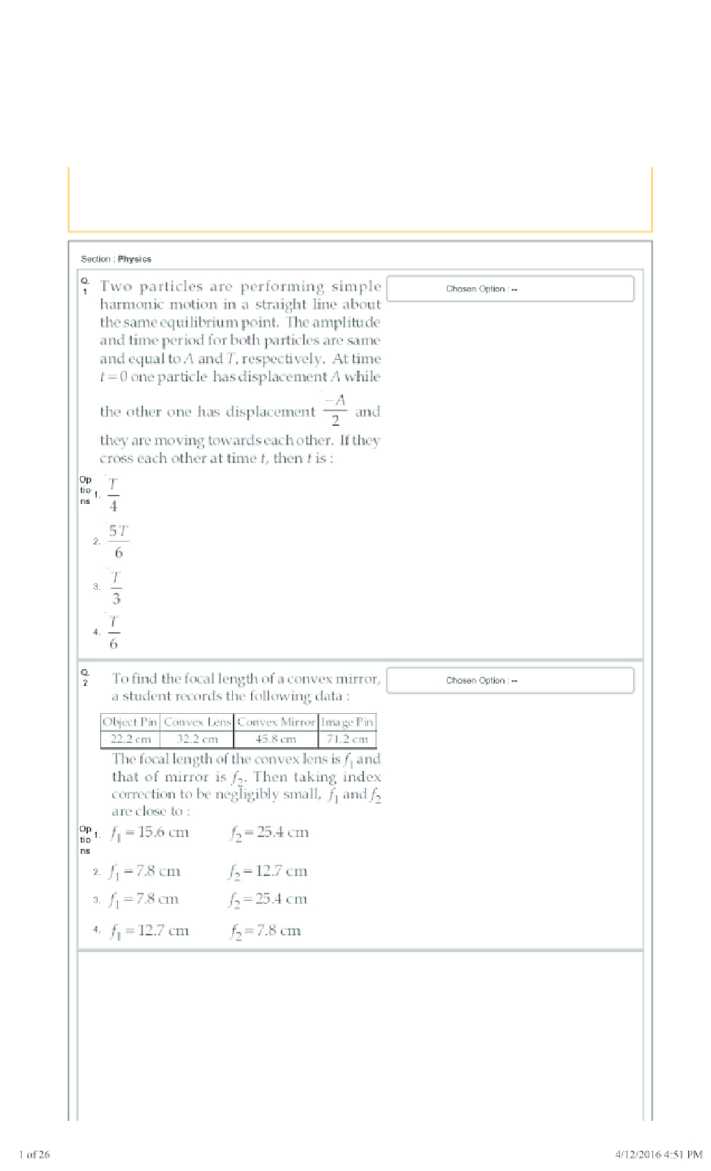 JEE MAIN 2016 Online CBT Paper With Solutions (09-Apr-2016) - Page 2