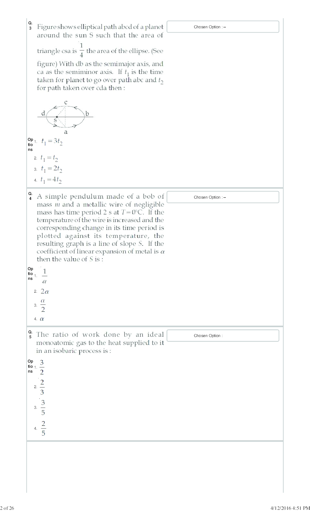 JEE MAIN 2016 Online CBT Paper With Solutions (09-Apr-2016) - Page 3