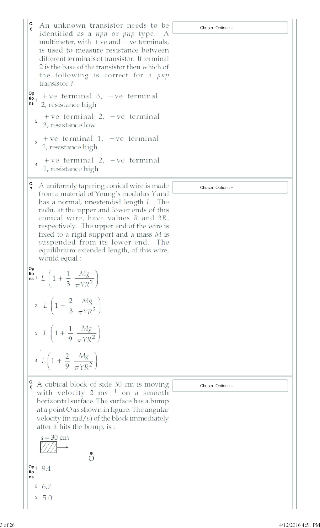JEE MAIN 2016 Online CBT Paper With Solutions (09-Apr-2016) - Page 4
