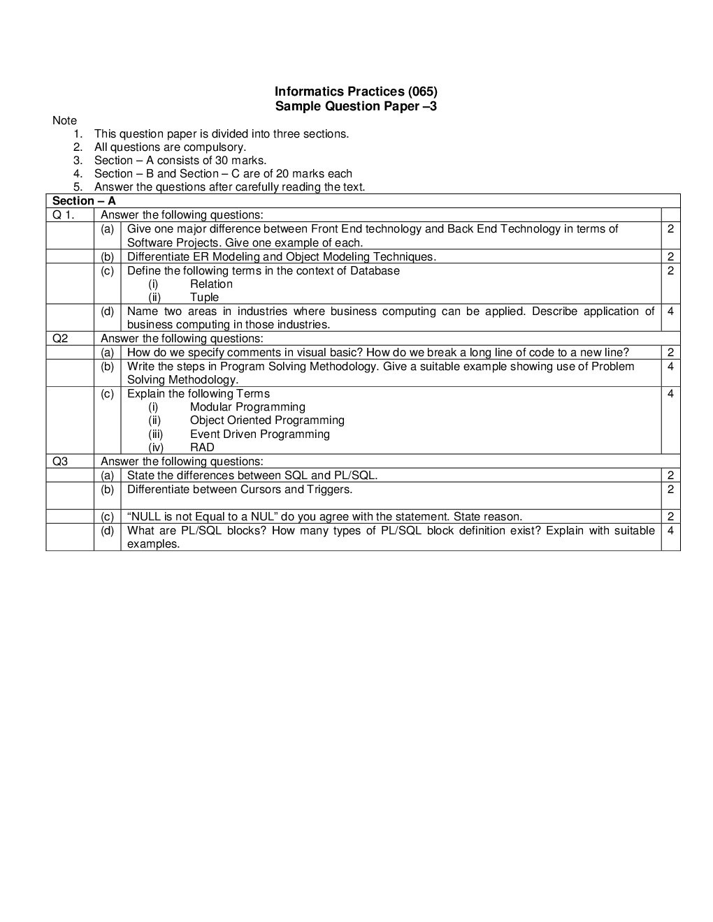 Cbse Class 11 Information Practice SA II Sample Question Paper - Page 2