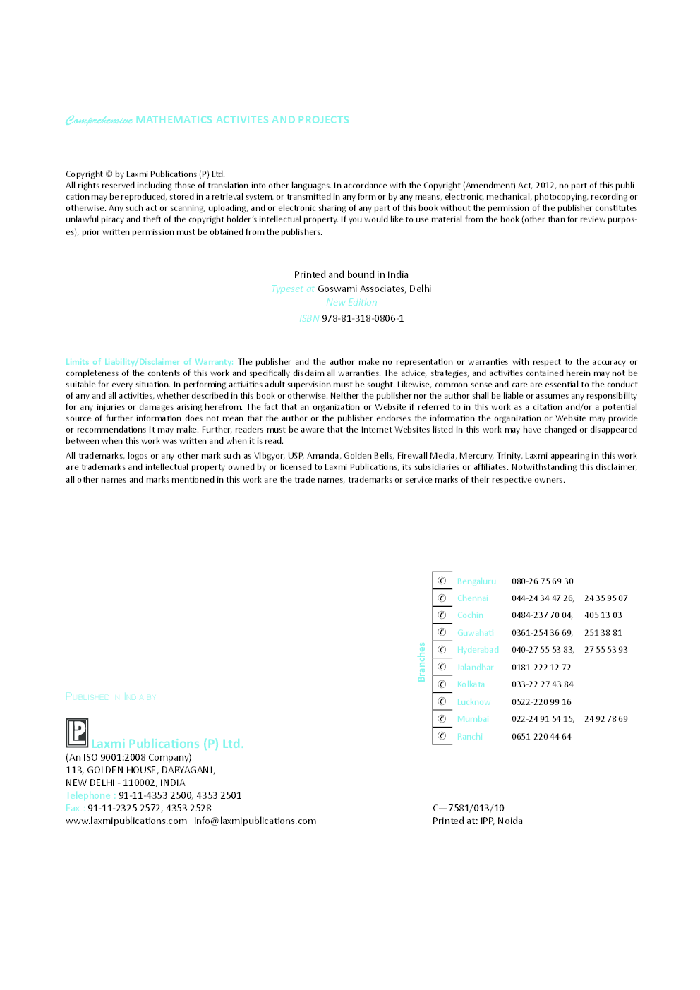 Comprehensive Activities Mathematics and Project Class 10th New 2013 - Page 2