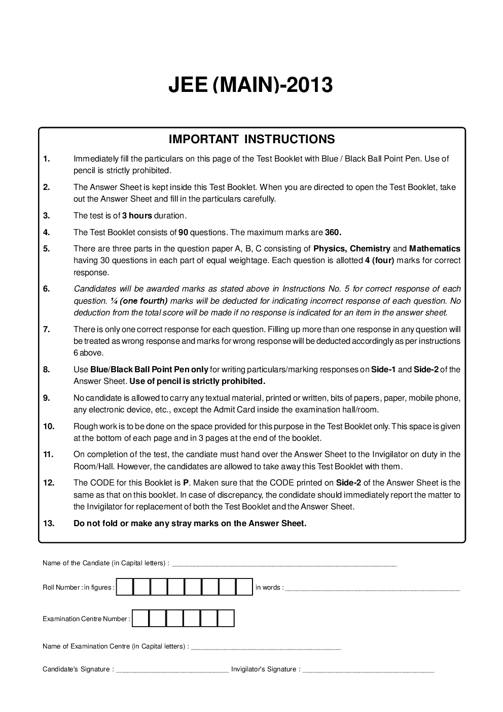 JEE MAIN Previous Year Solved Question Papers 2013 - Page 2