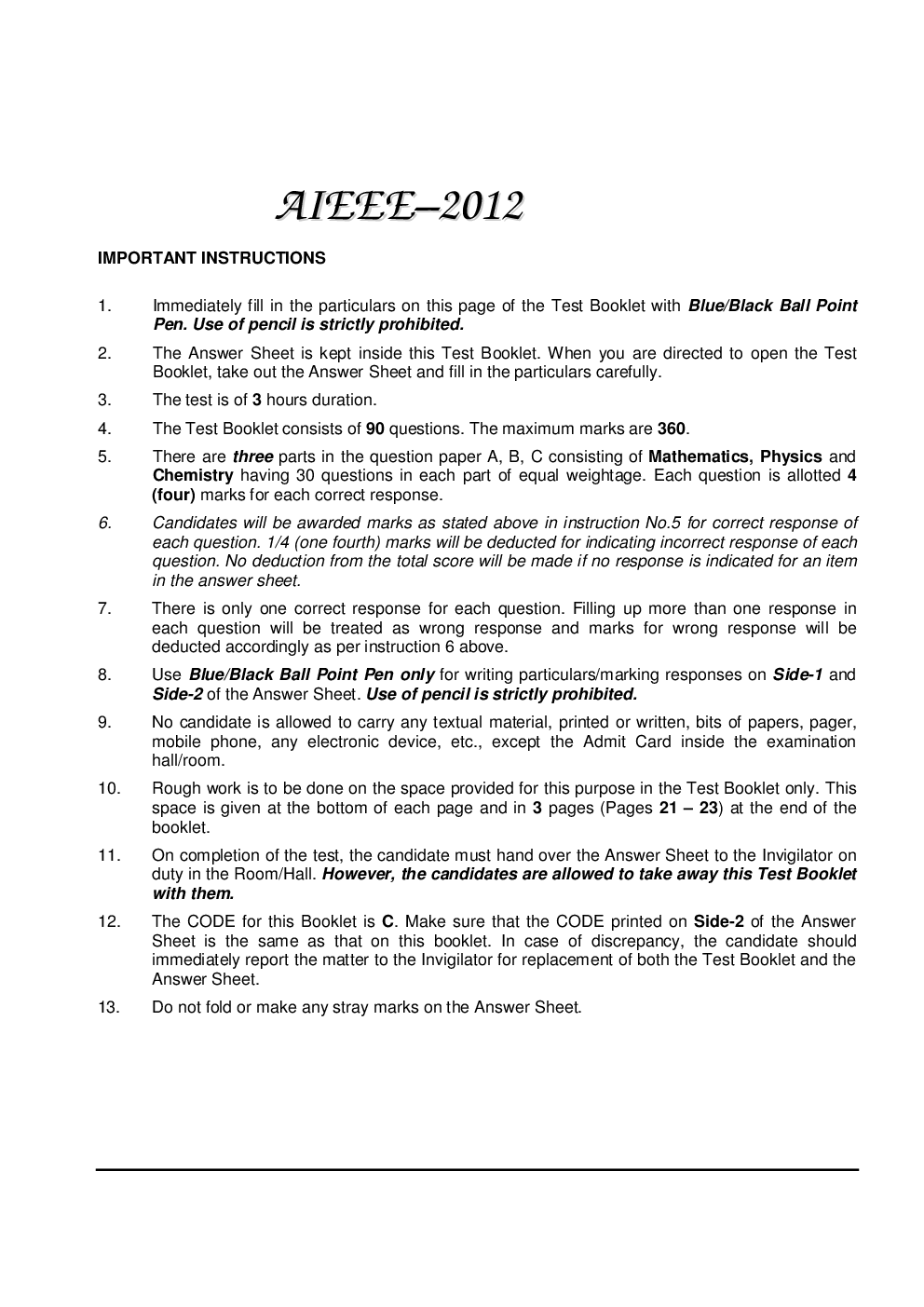 AIEEE Solved Question Papers (Physics,Chemistry,Maths) 2003-2012 - Page 2