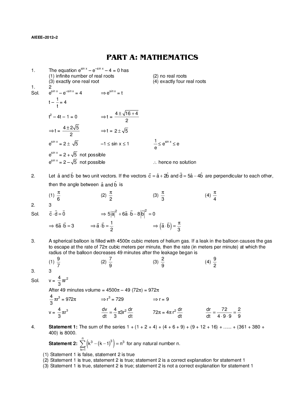 AIEEE Solved Question Papers (Physics,Chemistry,Maths) 2003-2012 - Page 3