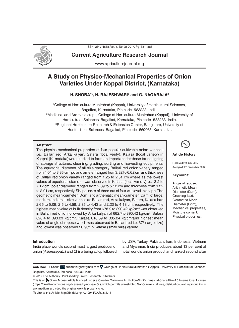 A Study On Physico-Mechanical Properties Of Onion Varieties Under Koppal District, (Karnataka) - Page 2