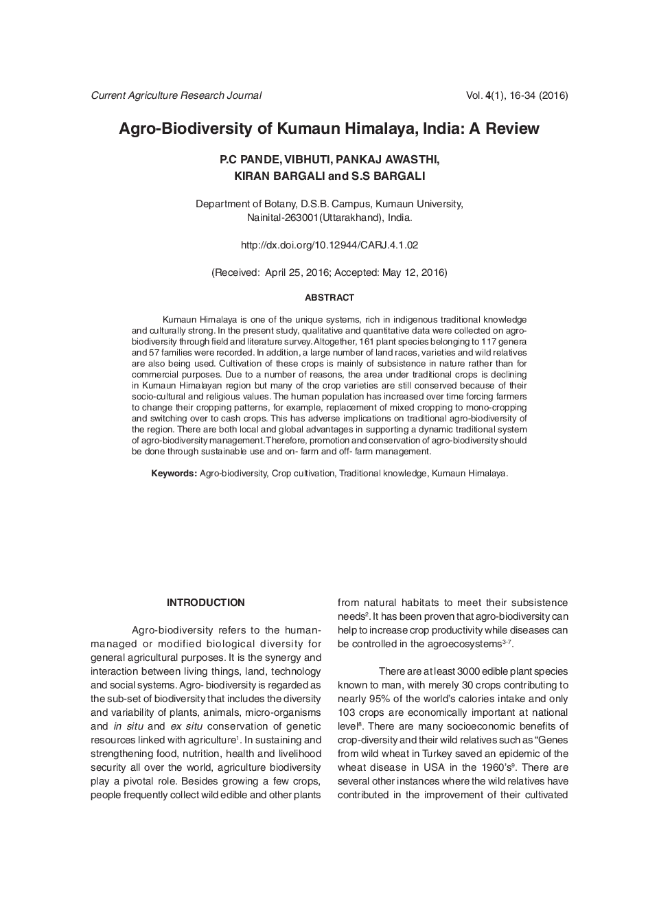 Agro-Biodiversity Of Kumaun Himalaya, India: A Review - Page 2