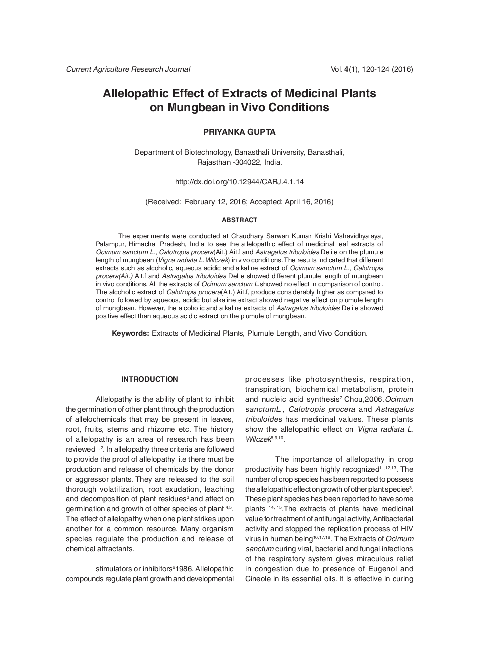 Allelopathic Effect Of Extracts Of Medicinal Plants On Mungbean In Vivo Conditions - Page 2