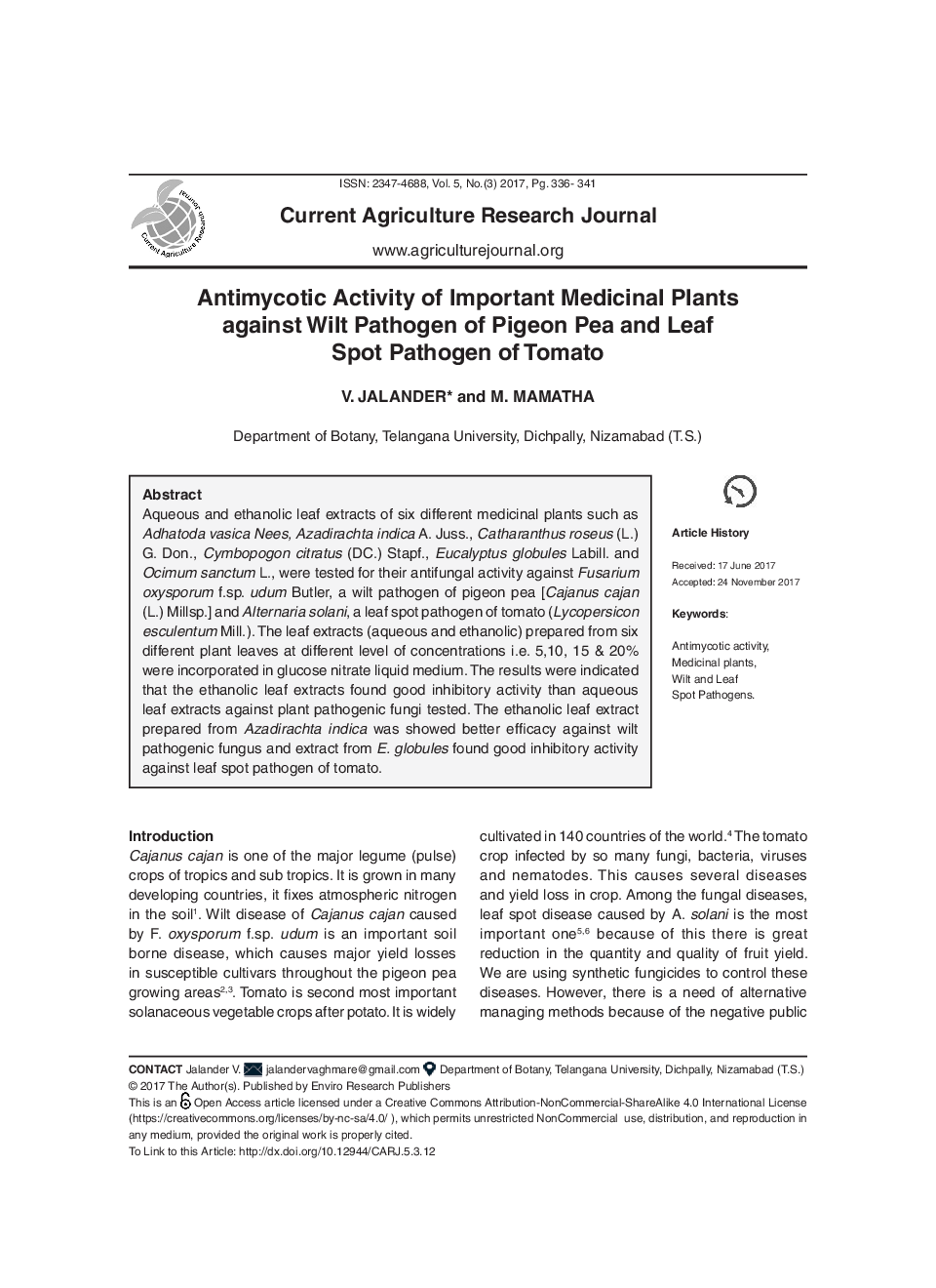 Antimycotic Activity Of Important Medicinal Plants Against Wilt Pathogen Of Pigeon Pea And Leaf Spot Pathogen Of Tomato - Page 2