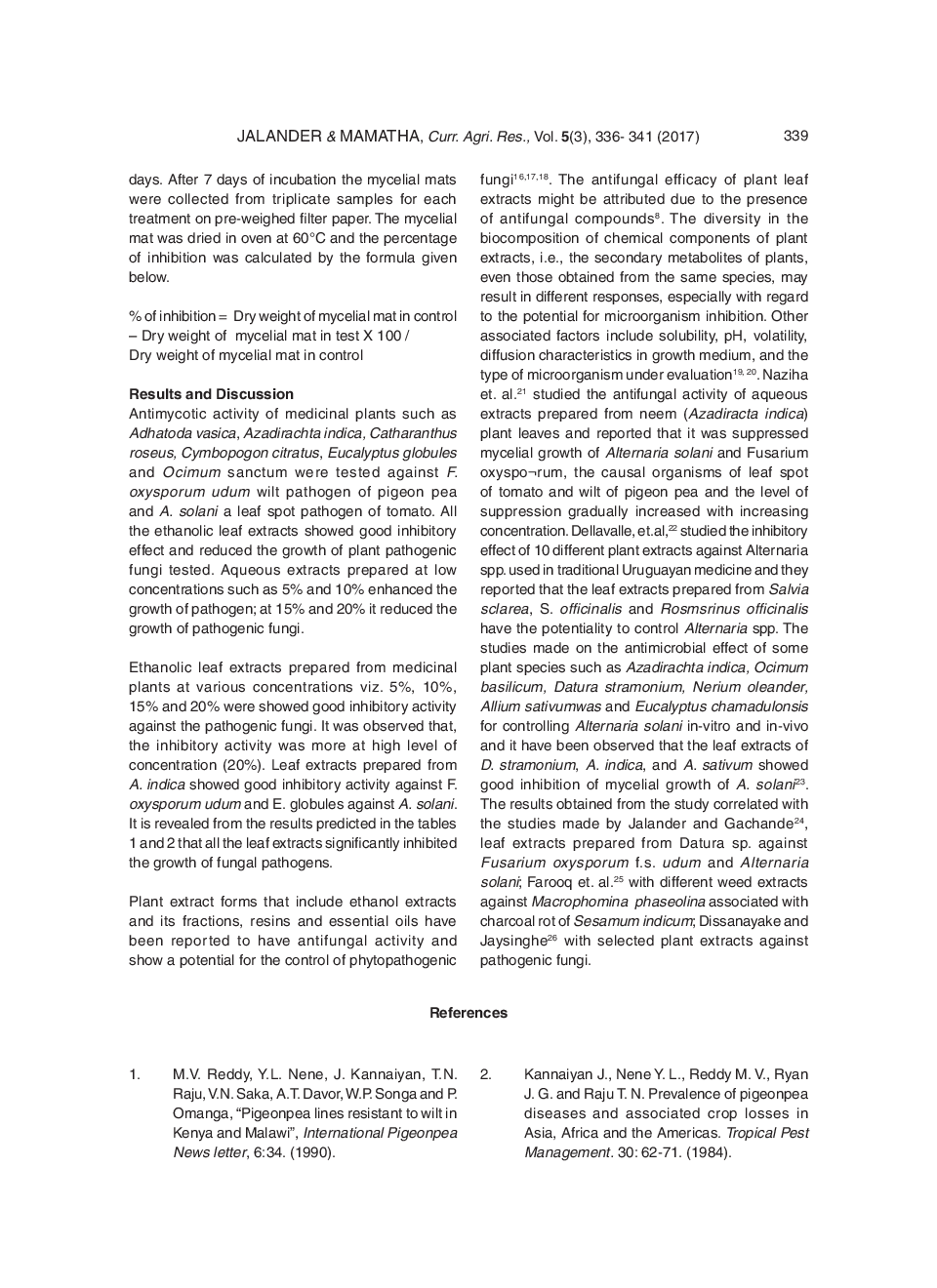 Antimycotic Activity Of Important Medicinal Plants Against Wilt Pathogen Of Pigeon Pea And Leaf Spot Pathogen Of Tomato - Page 5