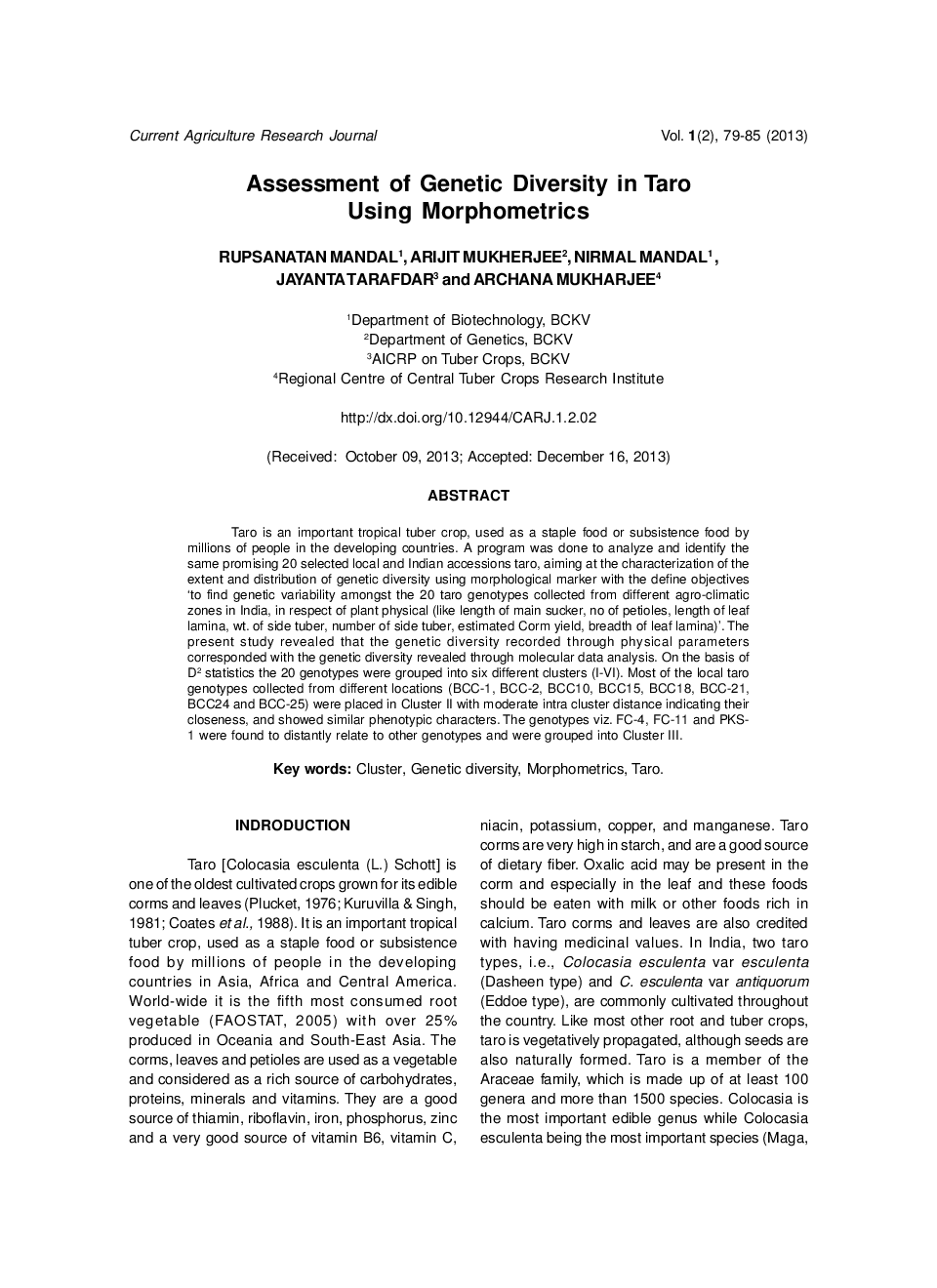 Assessment Of Genetic Diversity In Taro Using Morphometrics - Page 2