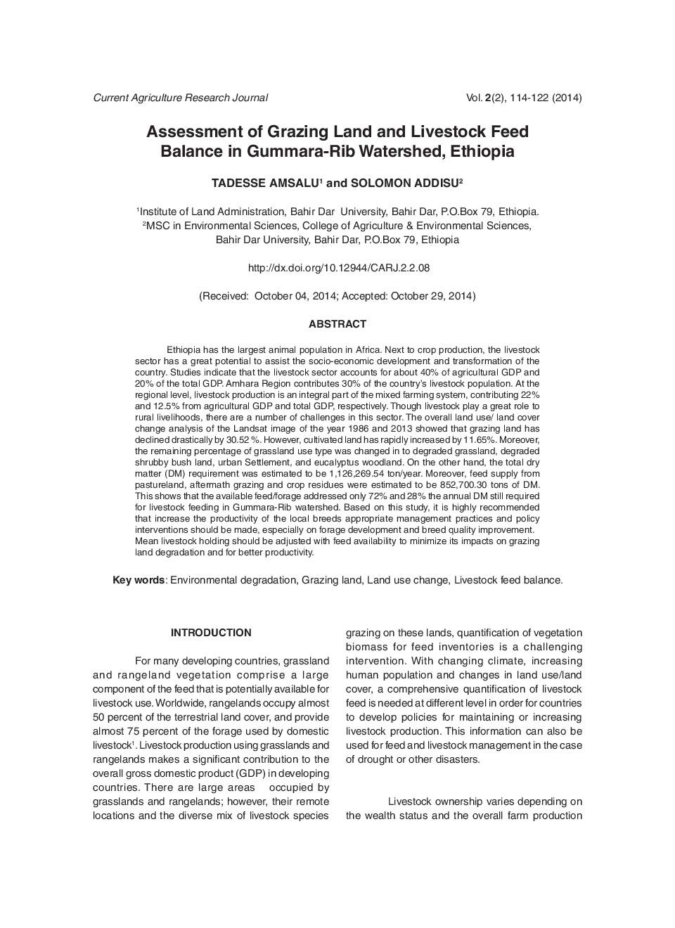 Assessment Of Grazing Land And Livestock Feed Balance In Gummara-Rib Watershed, Ethiopia - Page 2